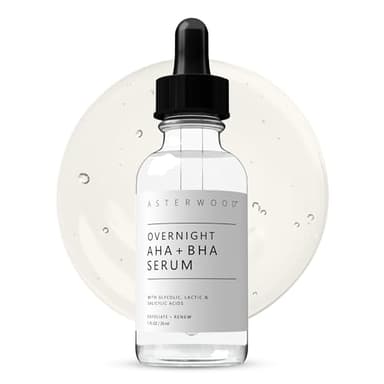 Asterwood Overnight Exfoliating Serum - AHA (Lactic Acid & Glycolic Acid) - BHA (Salicylic Acid) - Supports Improvement of Hyperpigmentation, Dark Spots - Fragrance-Free - 1 Fl Oz