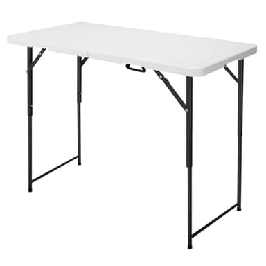 FROASISPRO 4ft Folding Table, Portable Fold-in-Half Adjustable Height Utility Table for Indoor/Outdoor Use, Durable HDPE & Steel, Stable & Lightweight, Multi-Purpose, White