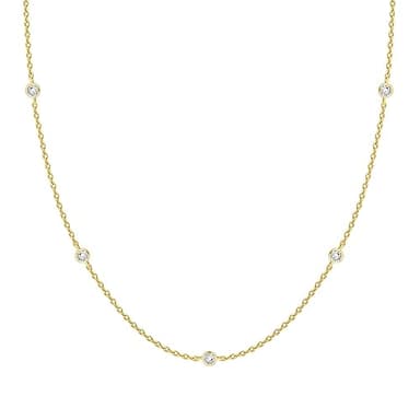 PAVOI 14K Yellow Gold Plated Station Chain Necklaces for Women - Dainty Simulated Diamond Necklace - Layering Cubic Zirconia Chain