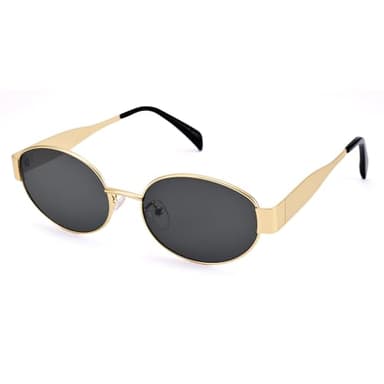 DIMENSIP Retro Oval Sunglasses for Women Men - Trendy Gold Sun Glasses - Fashion Metal Frame Shades(Gold/Grey)