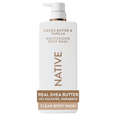 Native Moisturizing Body Wash, Cocoa Butter & Vanilla, 24-Hour Hydration for Dry Skin, Made with Real Shea Butter, Sulfate & Paraben Free, 22 oz