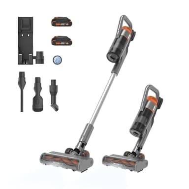WORX 20V Cordless Stick Vacuum, Powerful Cordless Vacuum Cleaner 25Kpa High Suction for Pet Hair, Lightweight Handheld Vacuum Cleans Floors Carpet Car – 2 Batteries & Wall-Mount Charger Included