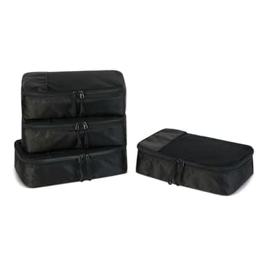 Amazon Essentials 4-Piece Space-Saving Packing Cubes Travel Accessories Set, Luggage Organizer with Double Zipper, Mesh Top, Small, Black (Previously Amazon Basics)
