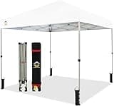 CROWN SHADES 8x8 Pop Up Canopy - Beach Tent with One Push Setup - Easy Outdoor Sun Shade for Events, Parties, Camping - Gazebo with STO-N-Go Cover Bag, Silver Coated Top, White