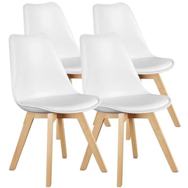 OLIXIS Set of 4 Dining Kitchen Mid-Century Modern Chairs with Wood Legs and PU Leather Cushion for Living Room Bedroom Outdoor Lounge, White