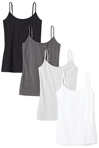 Amazon Essentials Women's Slim-Fit Camisole, Pack of 4, Black/Charcoal Heather/Light Grey Heather/White, Small