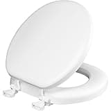 Mayfair Padded Toilet Seat, Cushioned Soft Vinyl over Wood Core Seat, Secure Hinges, Easy Clean, Round, White