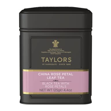 Taylors of Harrogate China Rose Petal, Black Tea, Loose Leaf, 4.41 Ounce Tin Caddy, Fragrant, Delicate, and Floral, Caffeinated, Premium Whole Leaf Tea