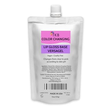 TKB Color Changing Versagel Lip Gloss Base| Clear to Pink| Vegan, Cruelty-Free, Long-Lasting| DIY Customizable with Pigments, Glitters| Made in USA (15 Ounce (Pack of 1))