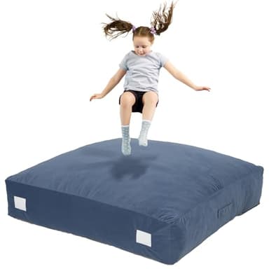 Upgraded Crash Pad for Kids Sensory with Handle,Soft Foam Blocks - Crash Pads for Autistic Children Indoor Jump Climb, Kids Autism Sensory Crash Mat with Anti-Slip Washable Cover (4FT x 4FT)