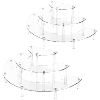 Dooiclear 3 Tier Acrylic Display Risers 2 Pack, Half Moon Cupcake Stand, Clear Perfume Organizer, Dessert Stand for Display, Clear Display Stand for Food, Cupcake, Perfume, Collections