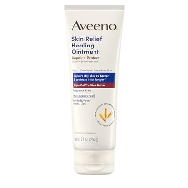 Aveeno Skin Relief Healing Ointment, 72-Hour Skin Protectant with Triple Oat & Shea Butter for Extra Dry, Cracked & Sensitive Skin, Fragrance-Free & Multi-Use for Lips, 7.2 oz