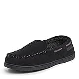 Dearfoams Men's Keaton Memory Foam Moccasin with Wide Widths Slipper, Black Microsuede, 11-12
