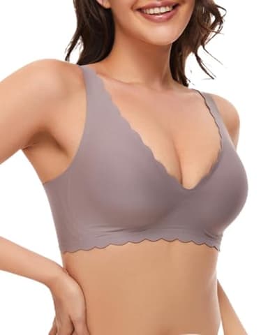 Quttlzze Deep V Petal Bras for Women No Underwire Soft Wireless Bras Comfort Seamless Bralettes with Extender Dark Grey,M