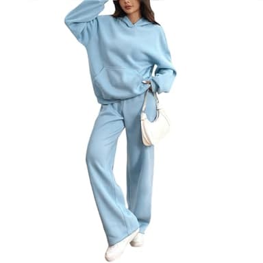 Sweatsuits Women 2 Piece Outfit Cute Oversized Hoodies Y2k Baggy High Waisted Wide Leg Sweatpants Cozy Lightweight Fleece Lined Long Sleeve Sweatshirt with Pockets Gym Workout Fall Outfits Sky Blue S