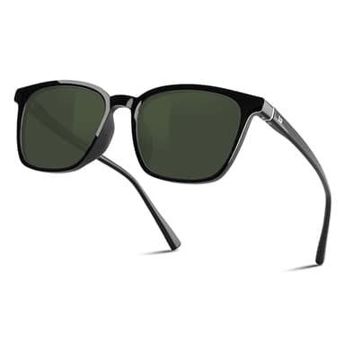 B.N.U.S Scratch-Resistant Polarized Sunglasses with Corning Glass Lenses for Superior Clarity and UV Protection (Polished Black Frame/G-15 Lens, Polarized)