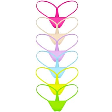 TOFOI Womens G String Thongs Micro Back Tiny Panties Low Rise No Show Bikini Bottom Daily Underwear (6-Packs Multicolors 1, S)