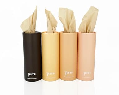 Terre Bamboo Car Cylinder Tissues, 3-Ply, Unbleached, Refillable, 4 Pack (200 Sheets Total), FSC-Certified, Car Tissue Holder with Facial Tissues, Tree-Free, Eco-Friendly, Strong & Sustainable