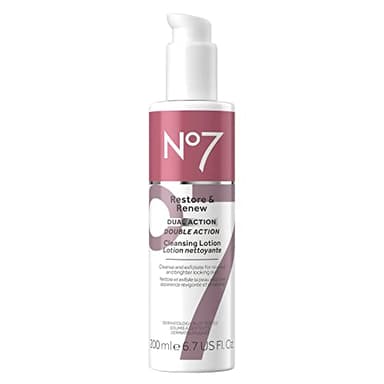 No7 Restore & Renew Dual Action Cleansing Lotion - Facial Cleanser & Exfoliant with Alpha Hydroxy Acid - Cleansing Lotion Makeup Remover for Anti-Aging