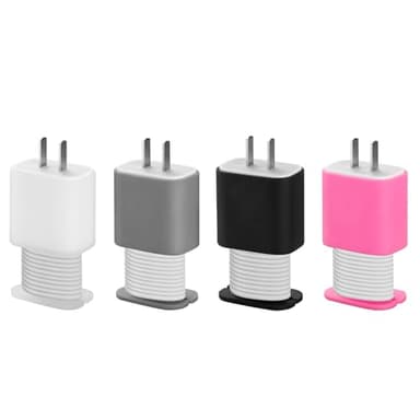 4 Packs USB Data of Silicone Charger Protector, Compatible with 18W and 20W Silicone Power Adapter, Power Adapter Case-1.66 x 1.12 inches, Cord Wrap Snapback Winder (not Including Charger)