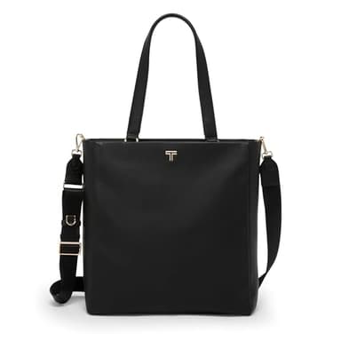 TUMI - Voyageur Vail Leather Tote - Women's Lightweight, Multipurpose, Everyday Bag with Crossbody Strap and Laptop Storage - North/South, Black with Light Gold Hardware