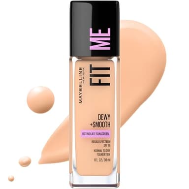 Maybelline Fit Me Dewy + Smooth Liquid Foundation Makeup, Nude Beige, 1 Count (Packaging May Vary)