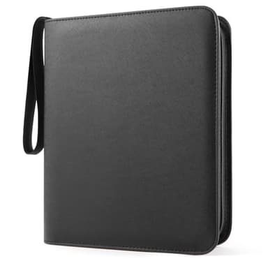 Wisoffice Top Loader Binder 4 Pocket for 144 Toploaders, Side Loading Toploader Binder for 3 x 4'' Rigid Cards with Zipper Closure, PU Leather Ringless 2x2 Card Binder for MTG/TCG/Sports/Games, Black