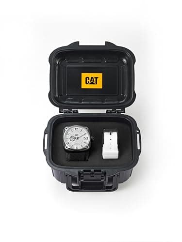 CAT Limited Edition Automatic Watch, White Dial, Black Silicone Band, Square Case, Hexagon Pattern Design