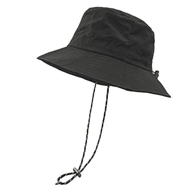 woogwin Waterproof Bucket Rain Hat with Chin Strap Quick Dry Packable Boonie Sun Hat Safari Hat UV Protection(Black)