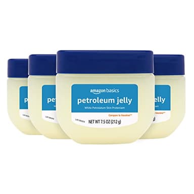 Amazon Basics Petroleum Jelly White Petrolatum Skin Protectant, Moisturizer for Dry Skin Relief, Chapped Lips and Minor Cuts, Unscented, 7.5 oz, 4-Pack (Previously Solimo)