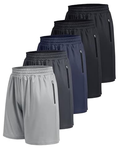 BOOJO 5 Pack Athletic Basketball Mens Shorts with Zipper Pockets - Lightweight Quick Dry Gym Workout Running Shorts for Men