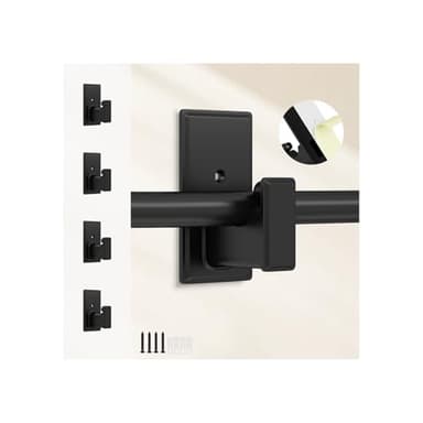 TKZTKZ No Drill Curtain Rod Brackets:Self Adhesive Curtain Rod Holders for Rod 5/8" No Screw,Heavy Duty Easy Curtain Rod Bracket No Drilling,No Damage Wall Renter Friendly Curtain Rod Hooks Black,4PCS