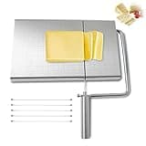 Cheese Slicer with Wire - Adjustable Stainless Steel Block Cheese Cutter, Heavy Duty Wire Cheese Slicer Kit for Hard & Soft Cheese, Chocolates, Butter - Laser engraving scale & Detachable Blades wire