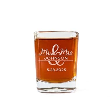 Mr & Mrs Custom Wedding Shot Glasses - Personalized Wedding Gift, Favor, or Decor, Square Shot Glass - Single Glass