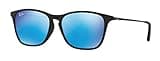 Ray-Ban Junior Kids' Rj9061Sf Asian Fit Rectangular Sunglasses, Rubber Black/Blue Flash, 52 mm