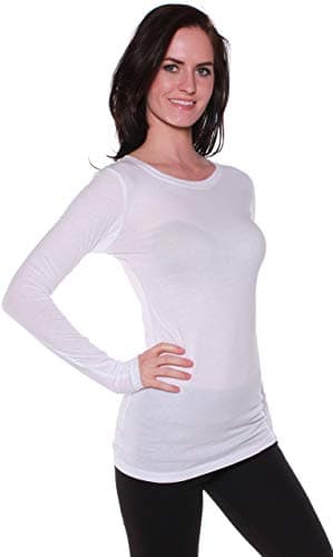 Active Basic Athletic Fitted Long Sleeves Crew Neck Tshirt Top Tee - White, L