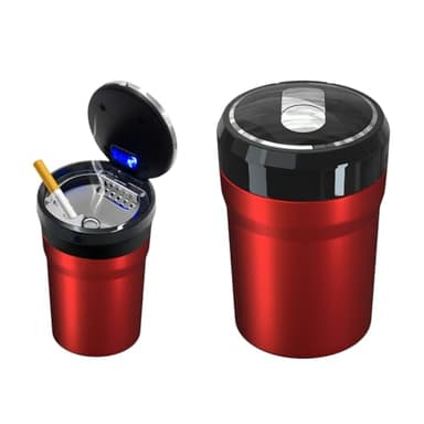 DXNQ Car Ashtray with Lid, Easy Clean Up Detachable Smokeless Ashtray with LED Blue Light, Portable Mini Ash Tray Cup Holder for Car Home Office Travel, Interior Auto Accessories (Red, Larger)