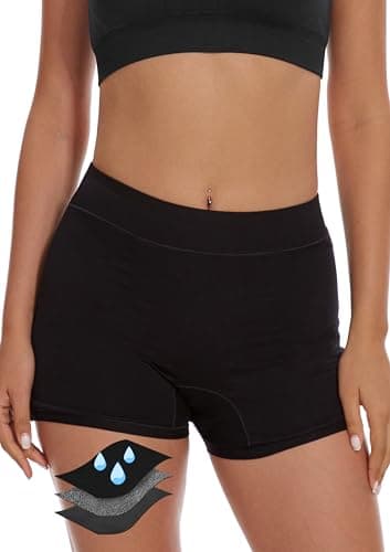 YESWEL Overnight Period Shorts For Women, Leak-proof, Heavy Flow, Menstrual Absorbent Boyshorts (Medium, Black)
