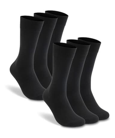 LIXIA Men's Thin Merino Wool Socks, Cozy Casual Winter Warm Breathable Mid-calf Dress Socks(6 Pairs - Black)