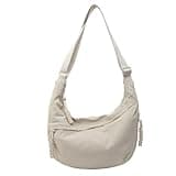 Sanxiner Crescent Crossbody Bags for Women Nylon Slouchy Sling Hobo Bag,Spacious Shoulder Handbag Trending Cross Body Purses (1-Beige)