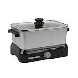 West Bend 87905 Slow Cooker Large Capacity Non-stick Vessel with Variable Temperature Control Includes Travel Lid and Thermal Carrying Case, 5-Quart, Silver