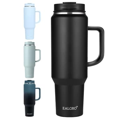 EALGRO 50 oz Tumbler with Handle, Insulated Tumblers with Lid and Straw, Large Metal Sports Water Bottle Jug, Thermal Stainless Steel Travel Coffee Mug Cup, Black