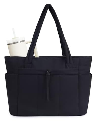 Wandering Nature Puffer Tote Bag with Cup Holder for 40 oz Tumbler & Laptop Compartment & Trolley Sleeve for Travel, Work, Nurse, Women
