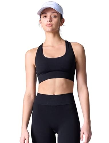 COZYZERO Women’s Merino Wool Racerback Sports Bra - Seamless, Medium Support, Breathable, Moisture-Wicking for Yoga & Running - Black - Small