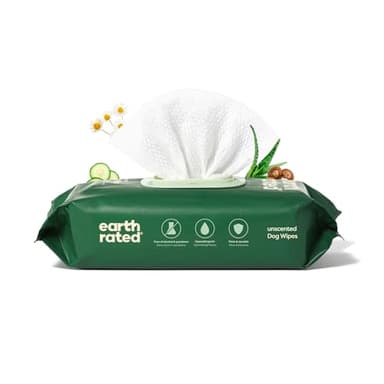 Earth Rated Pet Wipes for Dogs and Cats, Hypoallergenic, 3-in-1 Cleaning, Deodorizing and Hydrating, for Grooming Paws, Body and Butt, Unscented, 100 Count