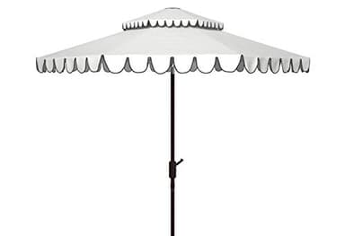 SAFAVIEH Outdoor - Venice 9-Foot Double-Top Patio Umbrella - Ivory & Black Canopy - Brown Aluminum Pole - Double-Top Vented Scallop Trim - Ideal for Patio, Deck, Poolside, Backyard (PAT8210E)