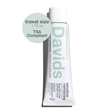 Davids Hydroxi Fluoride Free Nano Hydroxyapatite Toothpaste for Remineralizing, Sensitive Support, Whitening, Antiplaque, SLS Free, Natural Peppermint, Made in USA, 1.75oz (Travel Size)