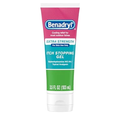 Benadryl Extra Strength Anti Itch Relief Gel, 2% Diphenhydramine HCl, Relief from Insect Bites, Sunburn & More, Great for Camping Essentials, 3.5 fl oz