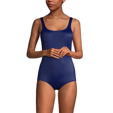 Lands' End Womens Chlorine Resistant Tugless Tank Soft Cup One Piece Swimsuit Deep Sea Navy Regular 12