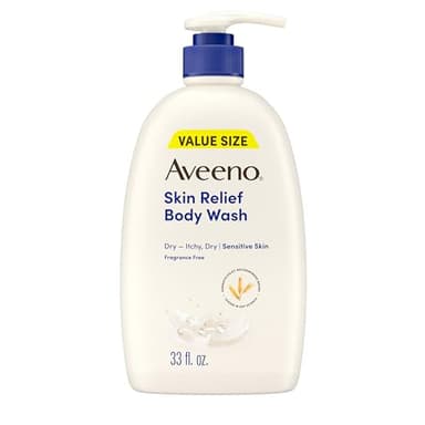 Aveeno Skin Relief Fragrance Free Body Wash, Triple Oat Formula, Gentle Daily Cleanser for Itchy Dry Sensitive Skin, Soap & Paraben Free, Soothes & Moisturizes, 33 fl oz